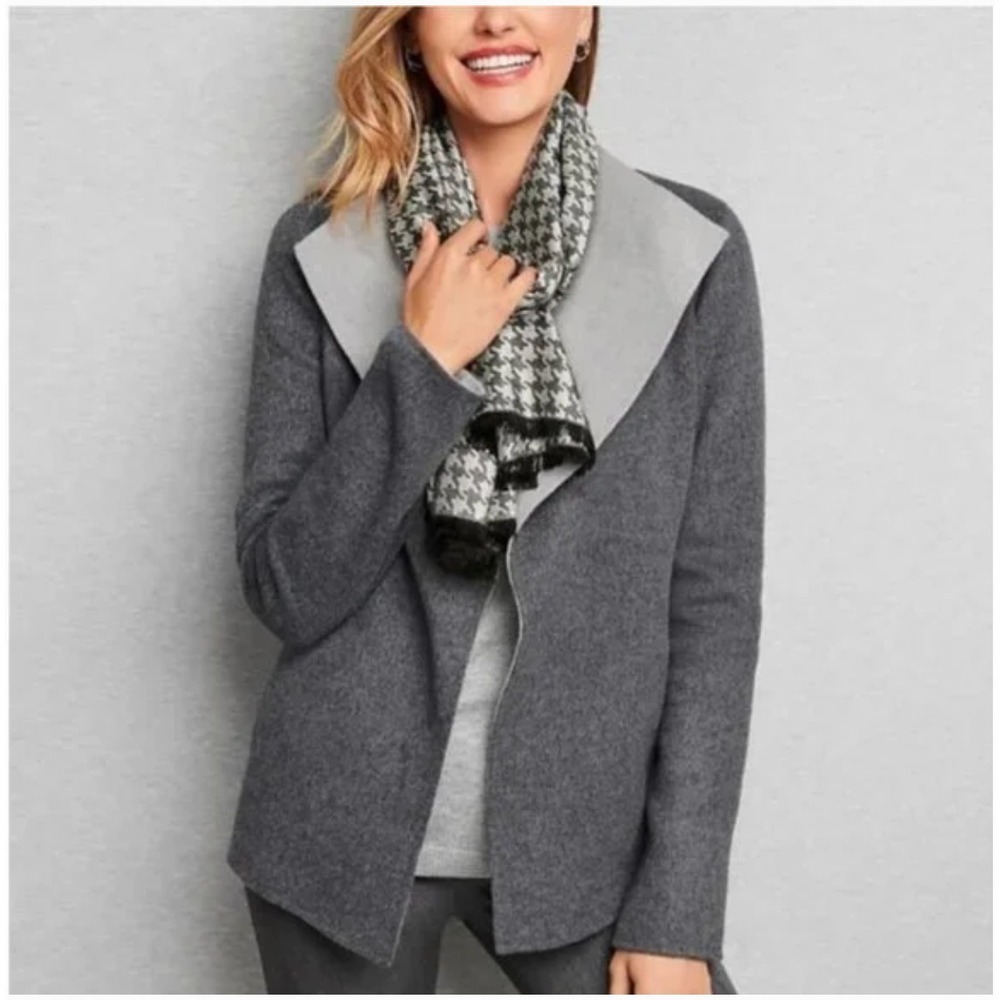 Talbot Jacket Women Sz M Gray Felted Wool Blend Two-Tone Open front Soft